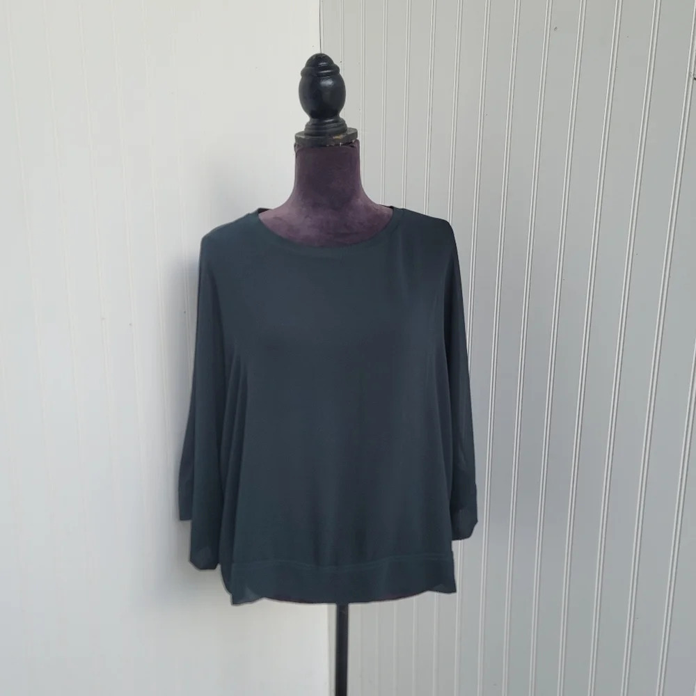 Zara Woman Forest Green Sleeveless w/Sheer Overlayer Top Women Stretch Size M